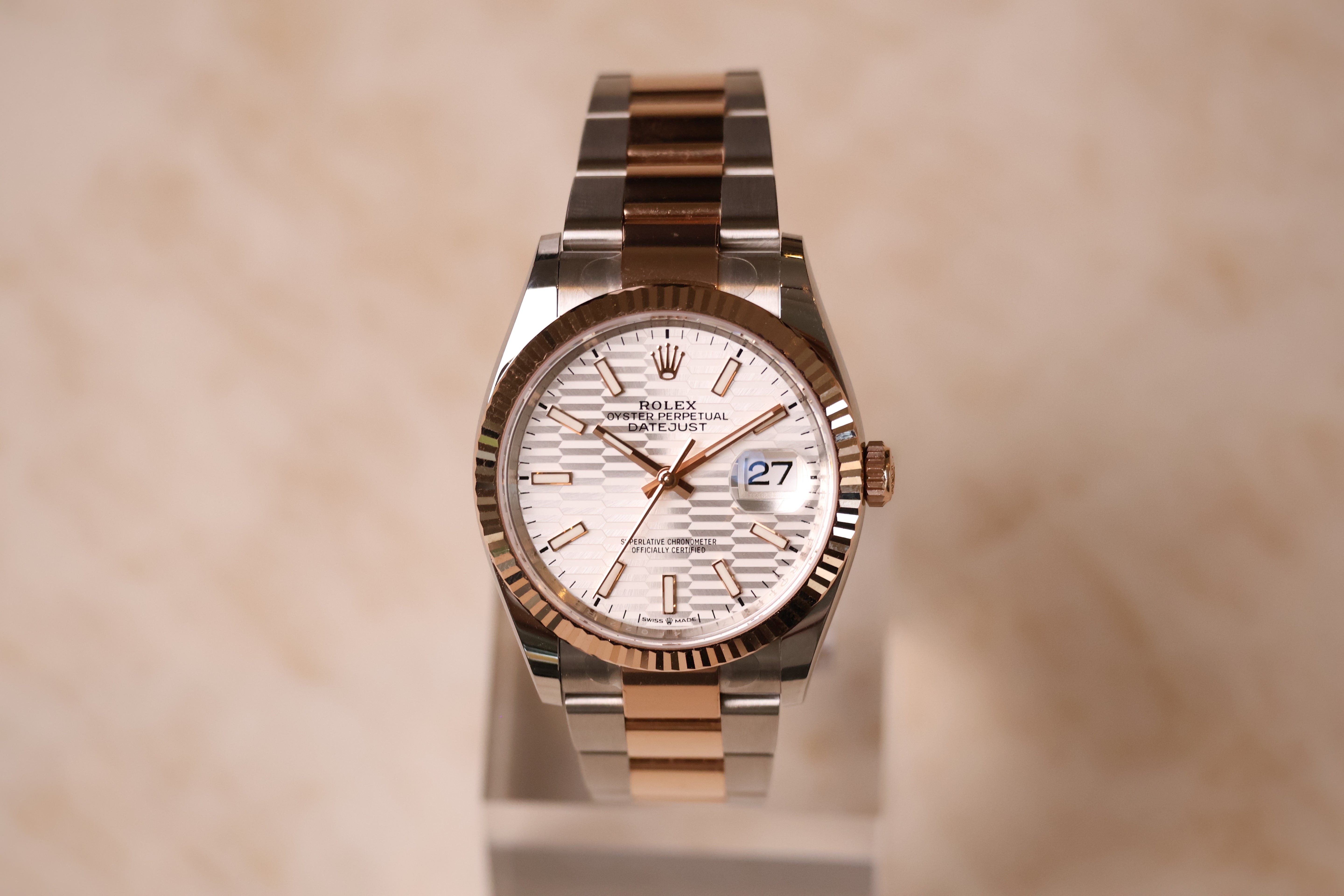 Rolex Datejust 36 Everose Rolesor 126231 fluted motif wijzerplaat tweekleurig