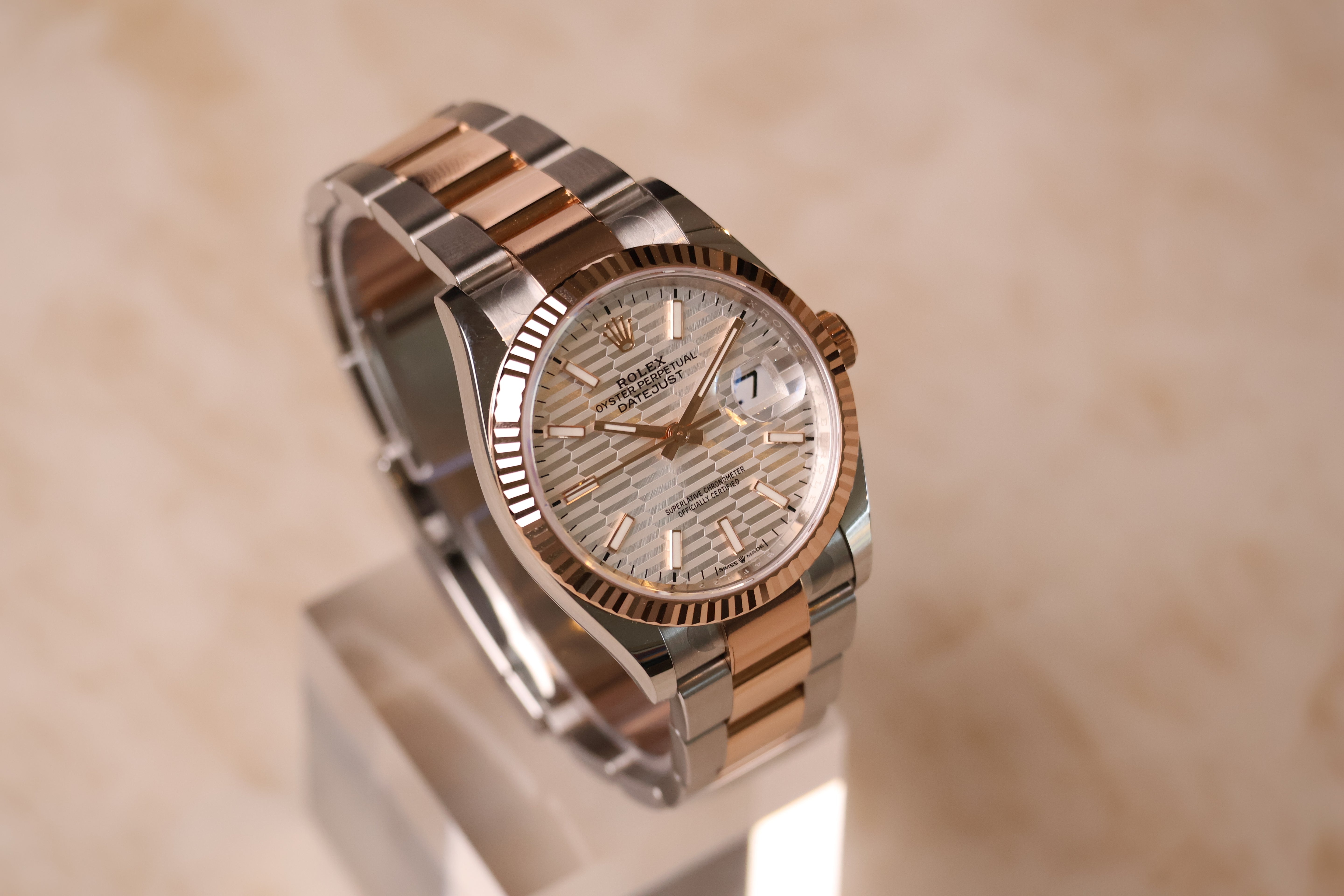 Rolex Datejust 36 Everose Rolesor 126231 fluted motif wijzerplaat tweekleurig